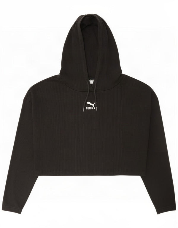 Puma Womens Crop Graphic Übergroßer Kapuzenpullover UK 14 Mittelschwarze Baumwolle