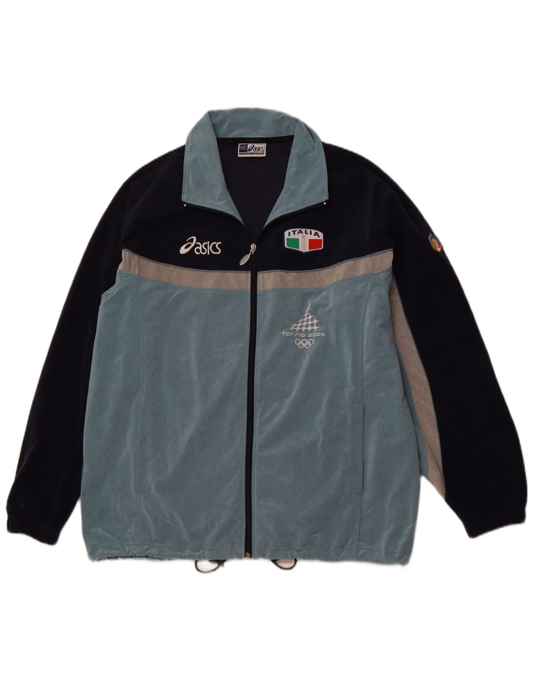 ASICS Herren-Trainingsanzug-Top-Jacke, groß, blau, Farbblock, Polyester, Sport