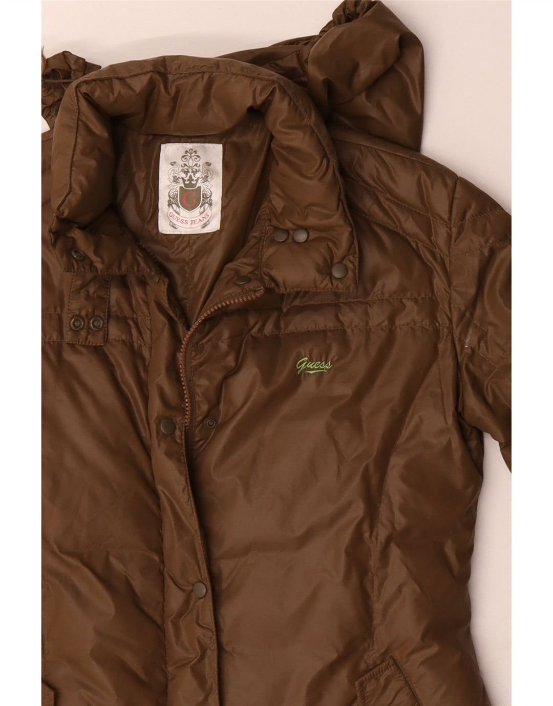 Guess Wattierter Damenmantel mit Kapuze, UK 14, Medium Khaki, Polyamid