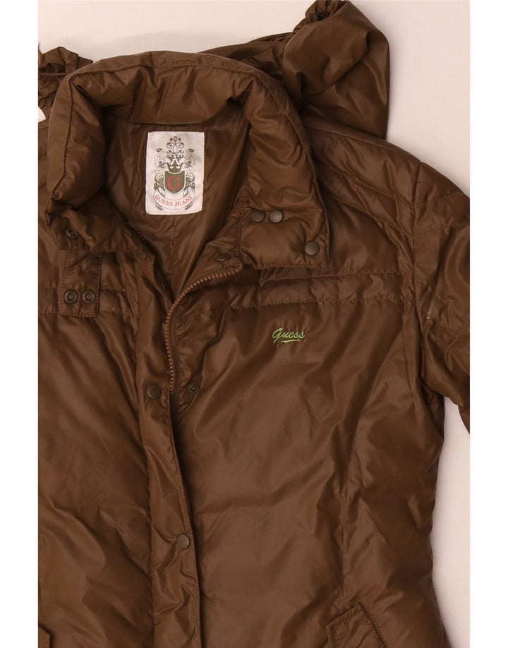 Guess Wattierter Damenmantel mit Kapuze, UK 14, Medium Khaki, Polyamid