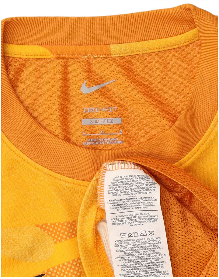 Nike Herren Dri Fit Slim Fit T-Shirt-Oberteil, großes, gelbes, geometrisches Polyester