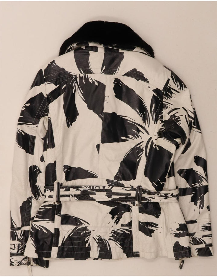 VINTAGE Womens Loose Fit Abstract Pattern Jacket IT 40 Small White Leather Vintage Vintage and Second-Hand Vintage from Messina Hembry 