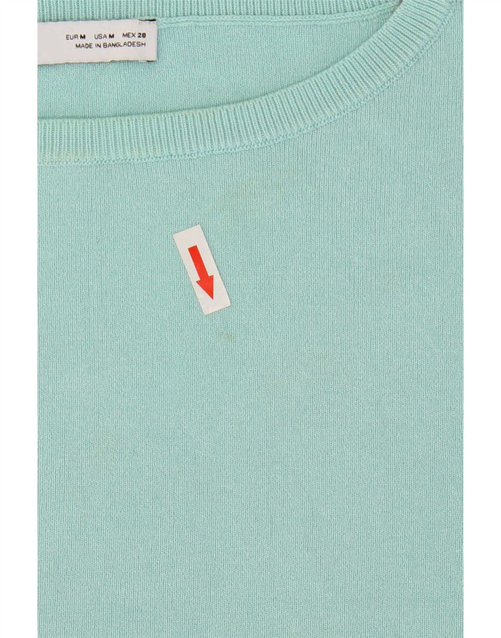 Zara Damen Crop T-Shirt Top UK 12 Medium Türkis Viskose