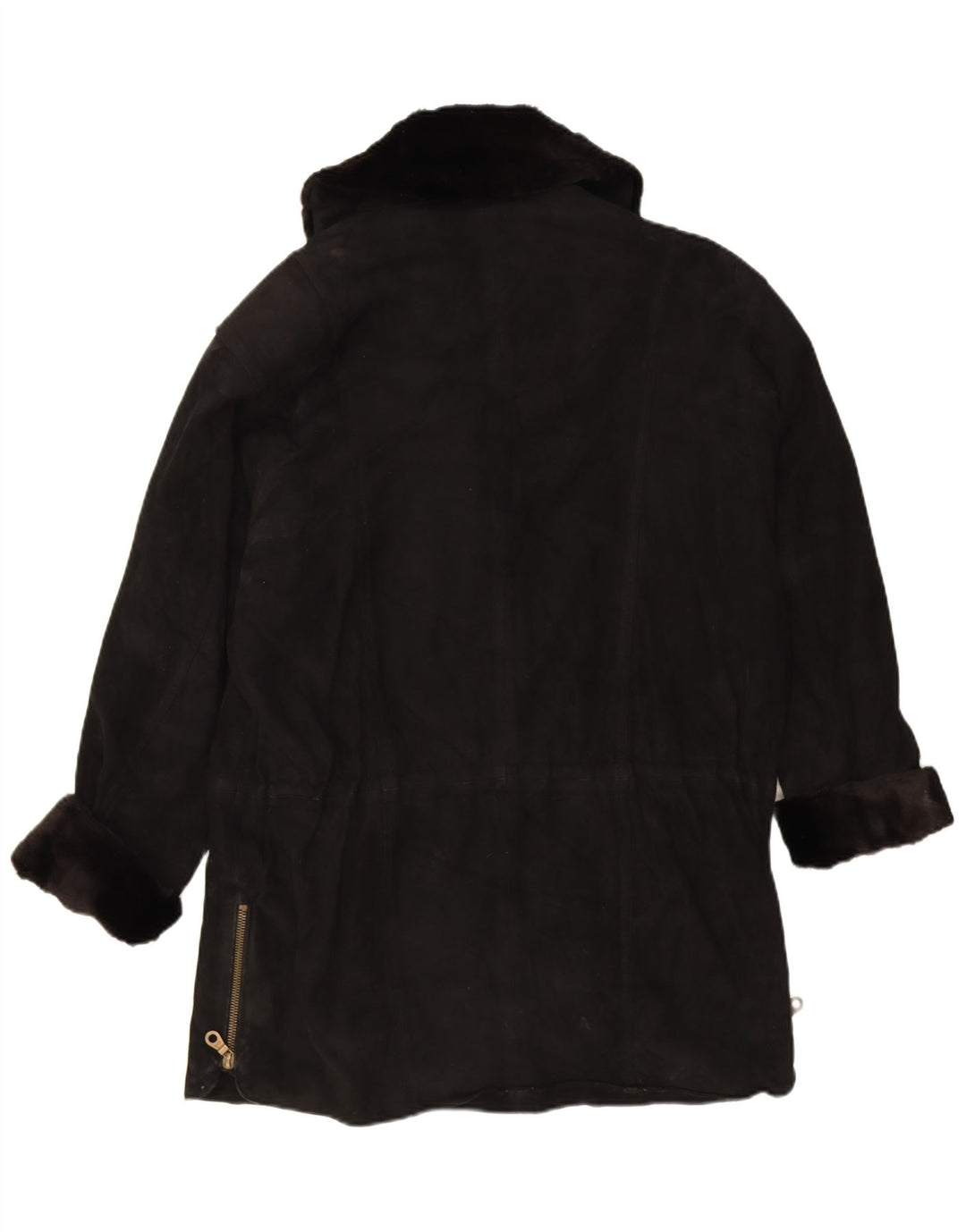 Vintage Damen Wildleder Übergroßer Mantel EU 38 Mittelschwarzes Leder