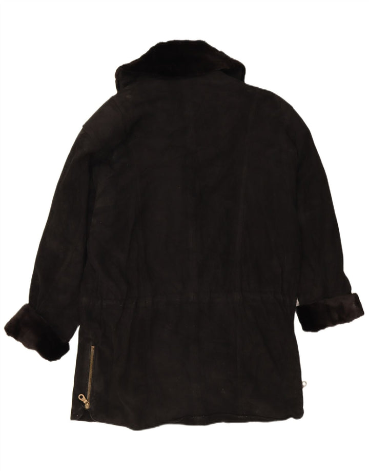 Vintage Damen Wildleder Übergroßer Mantel EU 38 Mittelschwarzes Leder