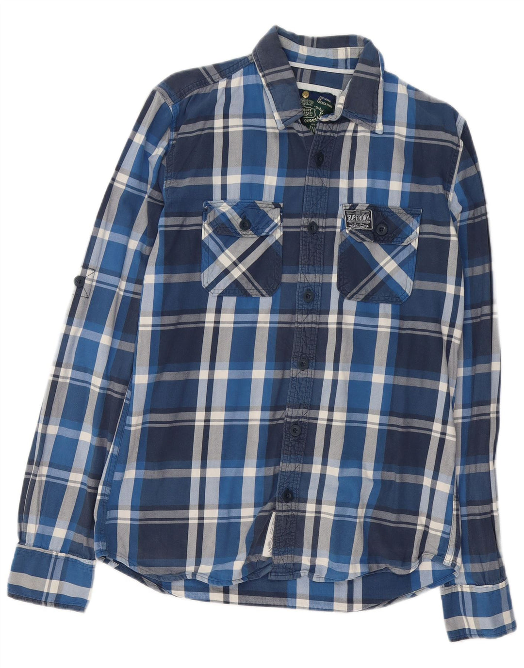 SUPERDRY Herren-Flanellhemd, groß, marineblau, kariert, Baumwolle