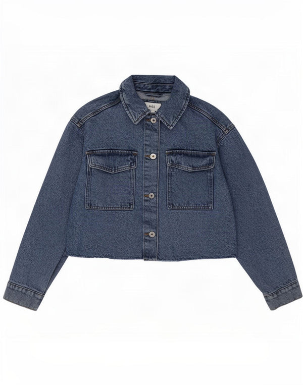 Marks & Spencer Damen Crop Übergroße Jeansjacke UK 10 Small Blau Baumwolle