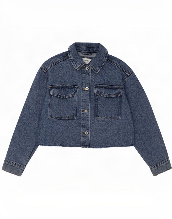 Marks & Spencer Damen Crop Übergroße Jeansjacke UK 10 Small Blau Baumwolle