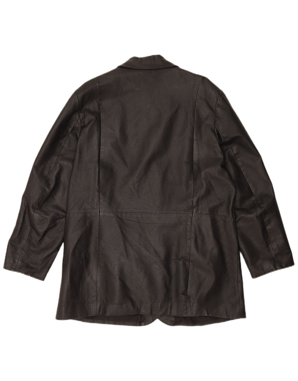 Vintage Damen 3 Knopf Leder Blazer Jacke UK 20 2XL Schwarzes Leder