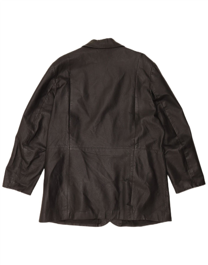Vintage Damen 3 Knopf Leder Blazer Jacke UK 20 2XL Schwarzes Leder