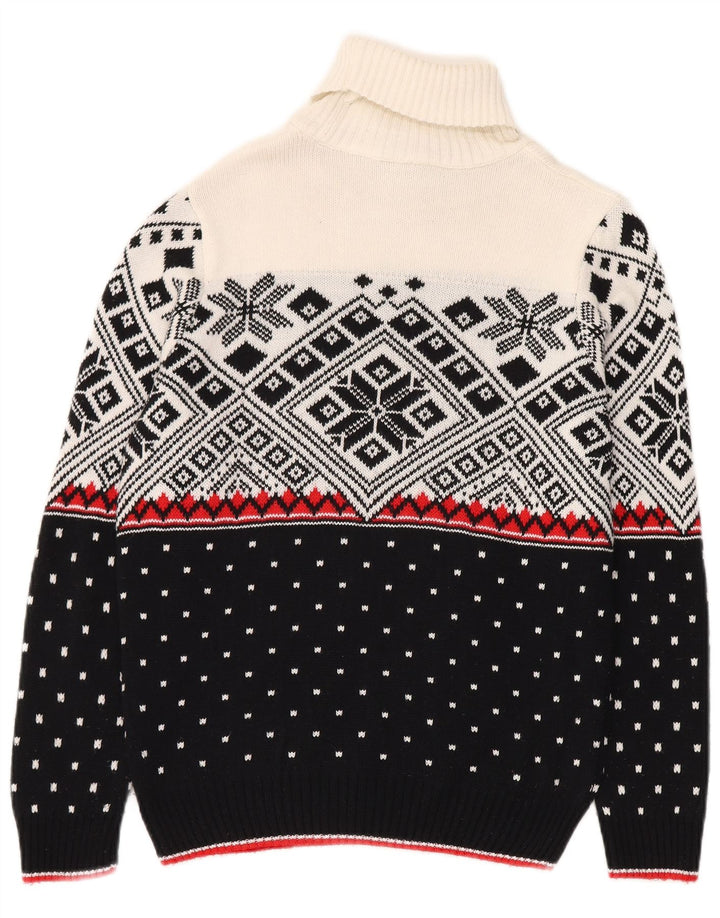 Vintage Herren Rollkragenpullover Pullover Klein Schwarz Fair Isle
