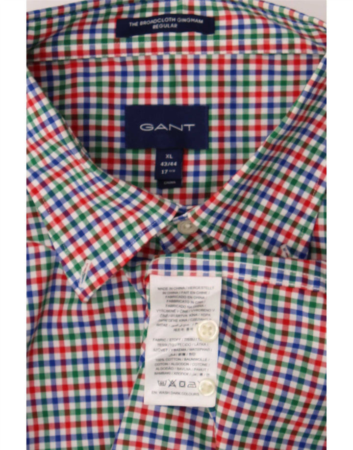 Gant Herren-Kurzarmhemd, Größe 17 1/2 XL, mehrfarbiger Gingham-Karo