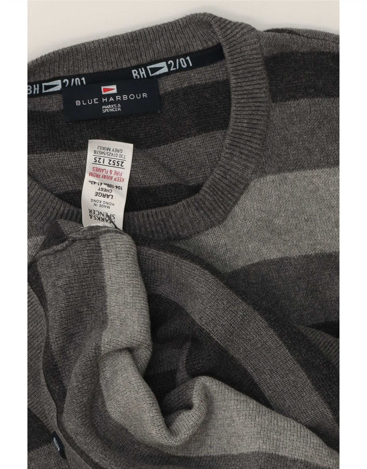Marks & Spencer Herren-Pullover „Harbor“ mit Rundhalsausschnitt, Blau, Größe L, Grau