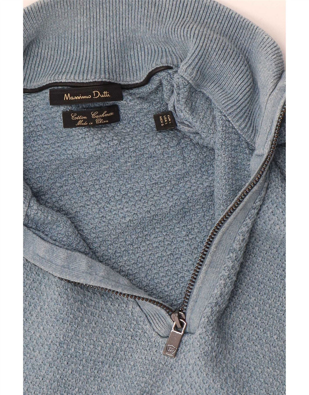 Massimo Dutti Herren-Pullover mit Reißverschluss am Hals, groß, aus blauer Baumwolle