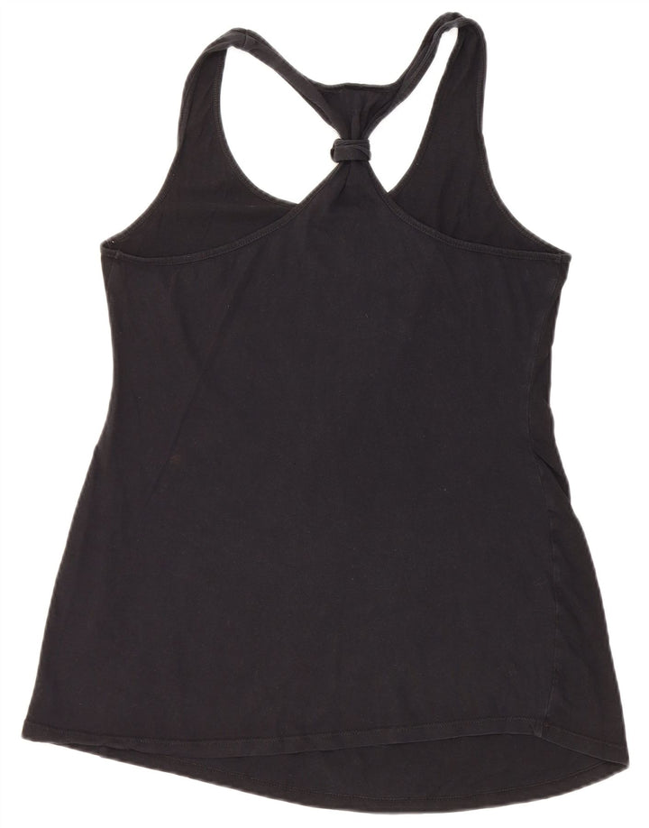 VINTAGE Damen Grafik-Weste-Top UK 12 Mittelschwarze Baumwolle