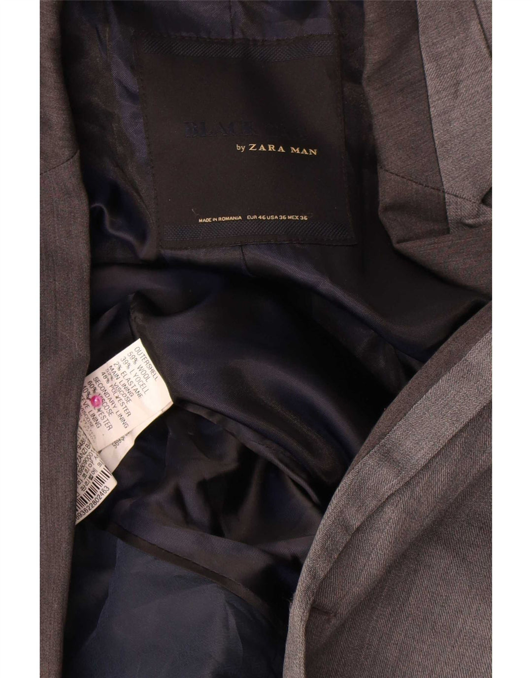 Zara Herren-Blazer mit 2 Knöpfen, UK 38, mittelgraue Wolle