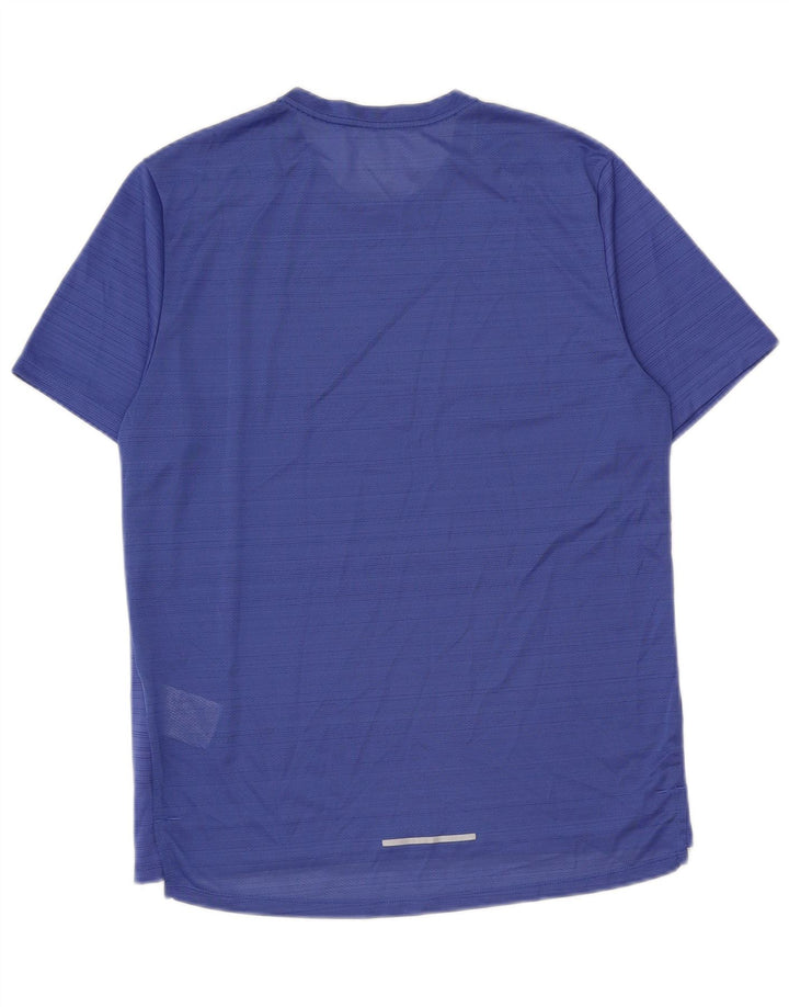 Nike Herren Dri Fit T-Shirt-Oberteil aus mittelblau gestreiftem Polyester
