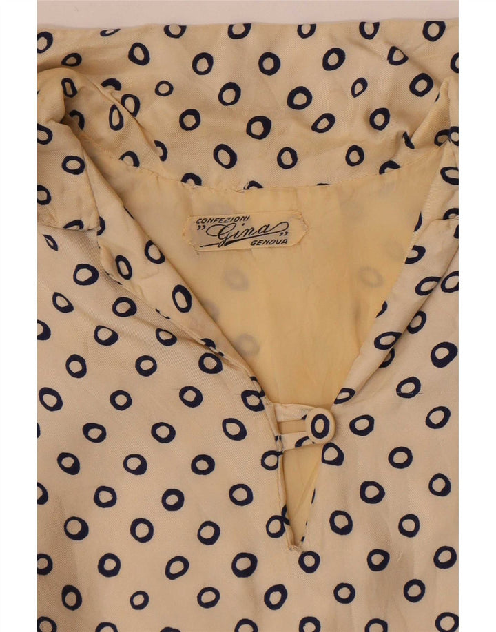 Vintage Damen Crop 3/4 Ärmel Bluse Top UK 12 Mittelbeige gefleckt