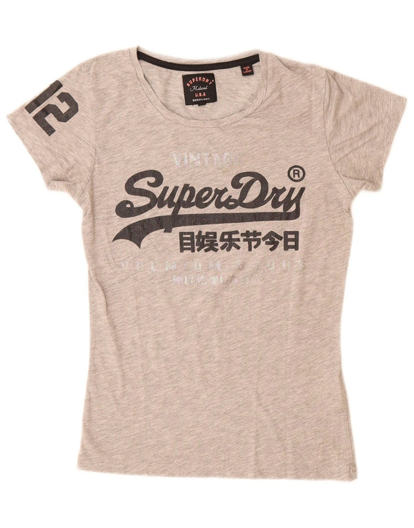 Superdry Grafik-T-Shirt-Oberteil für Damen, UK 6 XS, grau gefleckte Baumwolle