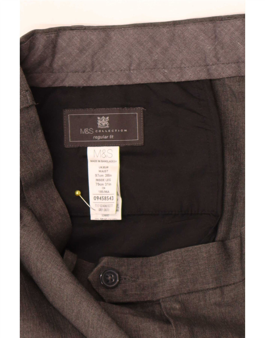Marks & Spencer Herren-Anzughose in normaler Passform, W38, L31, grau, Polyester