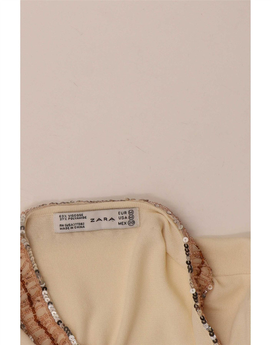 Zara Damen Top Langarm UK 12 Mittelbeige Viskose