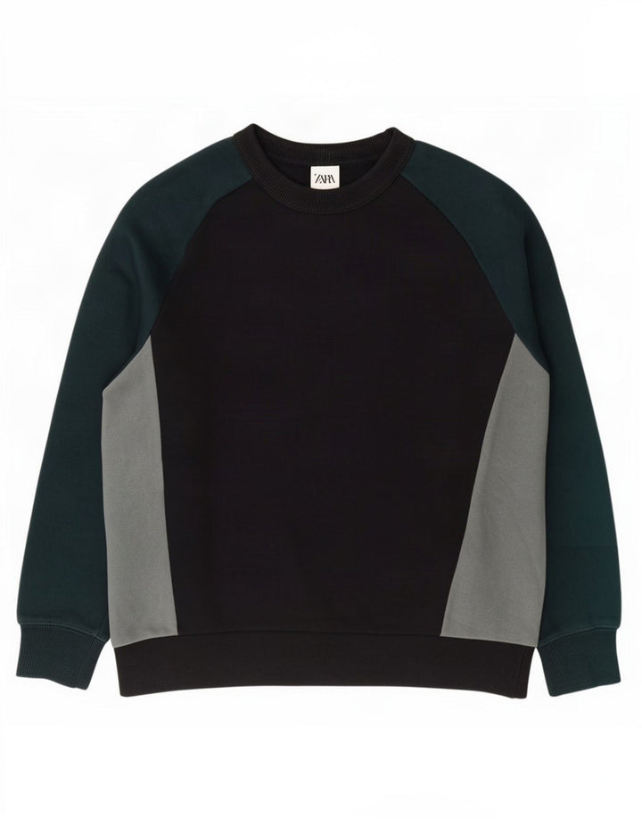 Zara Herren-Sweatshirt-Pullover, mittelgroß, Schwarz, Farbblock
