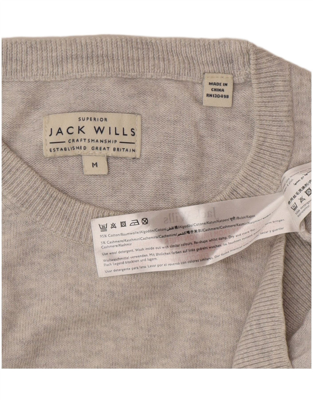 Jack Wills Herren-Pullover mit Rundhalsausschnitt aus mittelgrauer Baumwolle