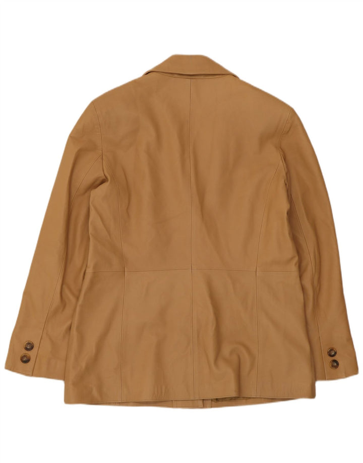 Vintage Damen 3-Knopf-Lederblazer IT 46 Großes beiges Leder