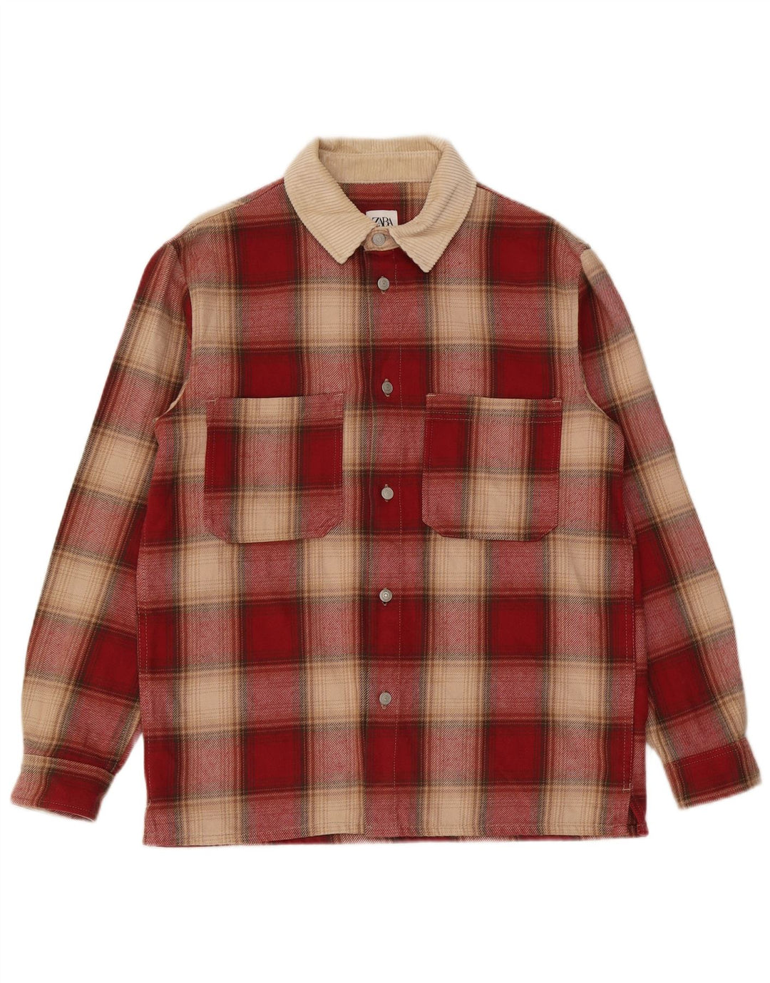 Zara Herren Overshirt Relaxed Fit Flanellhemd Mittelrot kariert