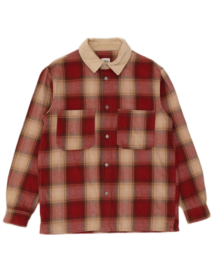 Zara Herren Overshirt Relaxed Fit Flanellhemd Mittelrot kariert