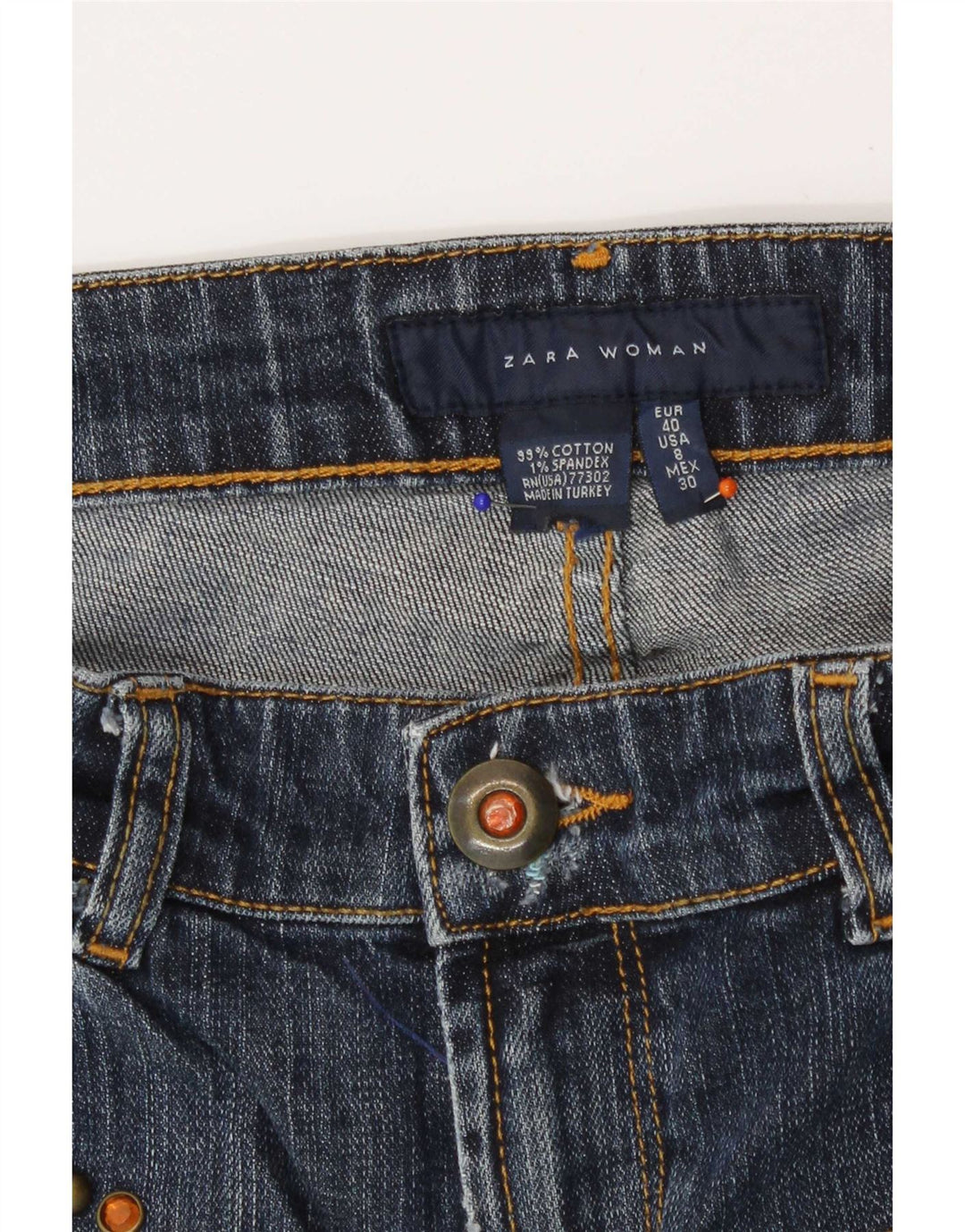 Zara Damen Bootcut Jeans EU 40 Medium W30 L35 Marineblaue Baumwolle