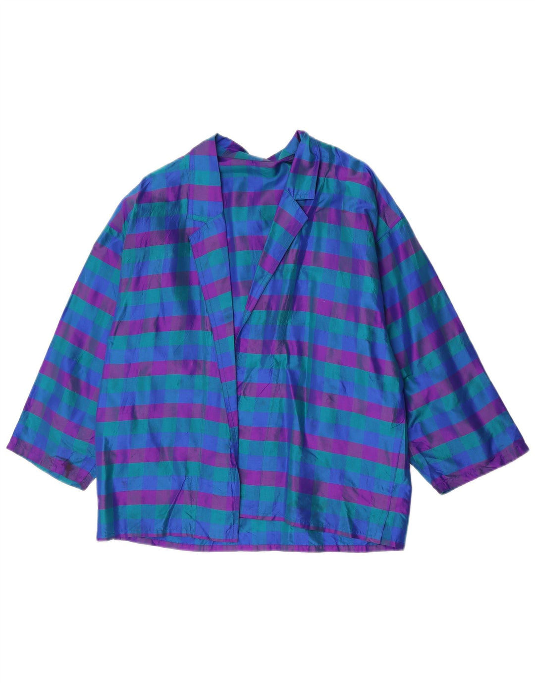 Vintage Damen offene Blazerjacke UK 14 Mittelblau kariert