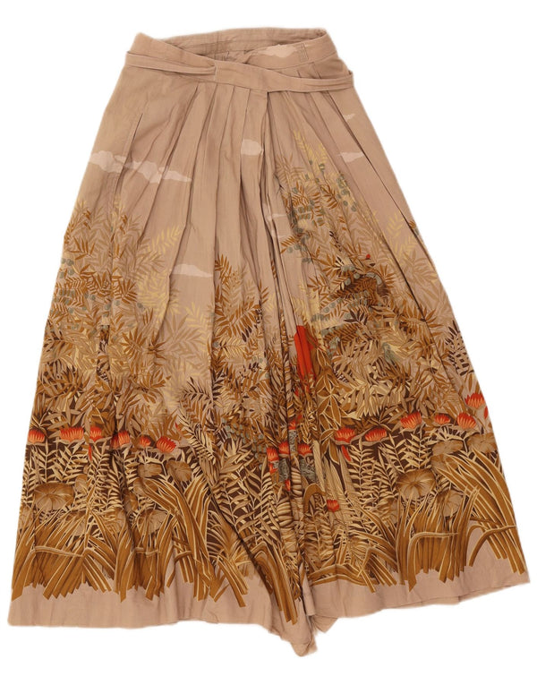 Vintage Damen Wickelrock W24 XS Beige Blumen Baumwolle