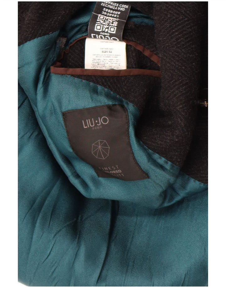 Liu Jo Zweireihiger Herrenmantel IT 52 XL, schwarze Wolle mit Fischgrätenmuster