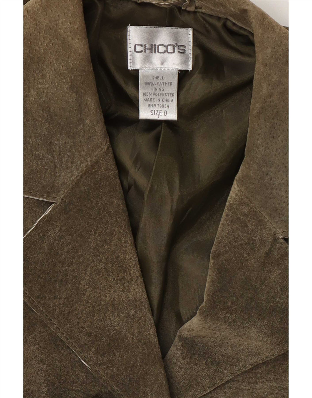 Chico's Damen-Blazerjacke aus Wildleder, übergroß, mit 3 Knöpfen, US 0, XS, Khaki, Leder