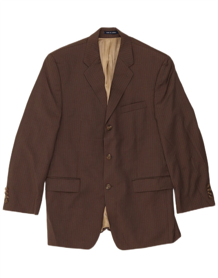 Chaps Herren-Blazer mit 3 Knöpfen, UK 40, große braune Nadelstreifen-Schurwolle