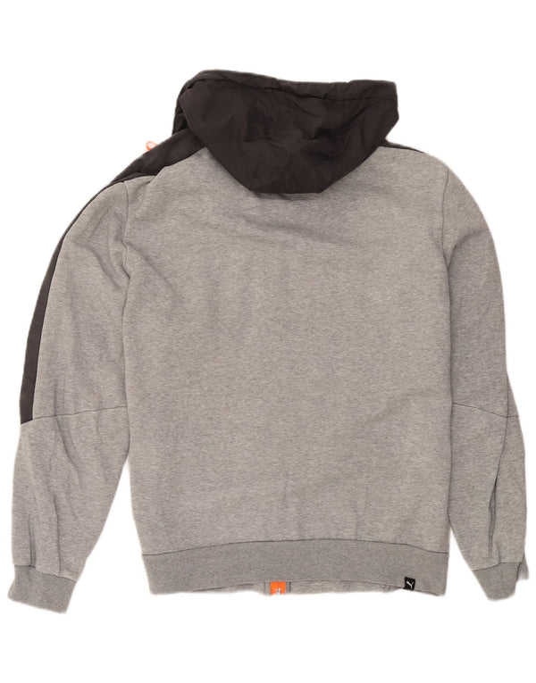 Puma Herren-Kapuzenpullover mit Reißverschluss, groß, graue Farbblock-Baumwolle