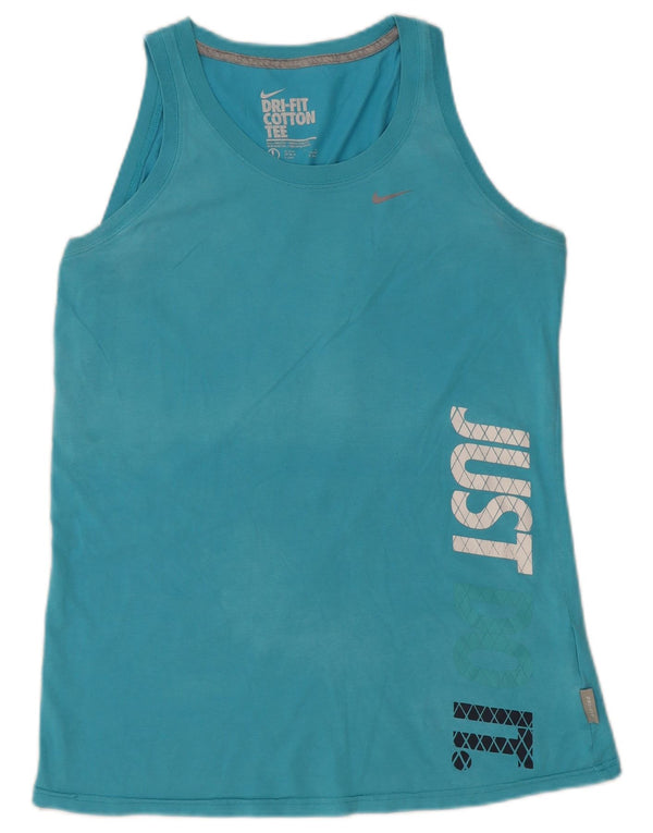Nike Damen Dri Fit Graphic Vest Top UK 16/18 Large Blaue Baumwolle