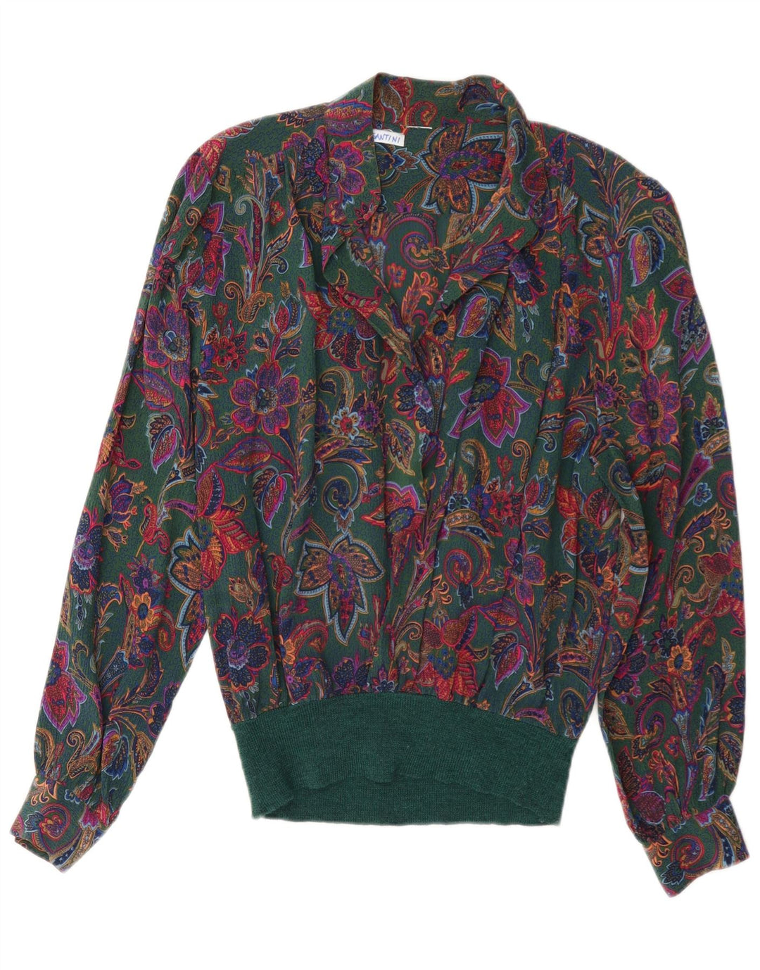 Santini Damen-Pullover-Hemdbluse, Gr. 44, groß, grün, geblümt