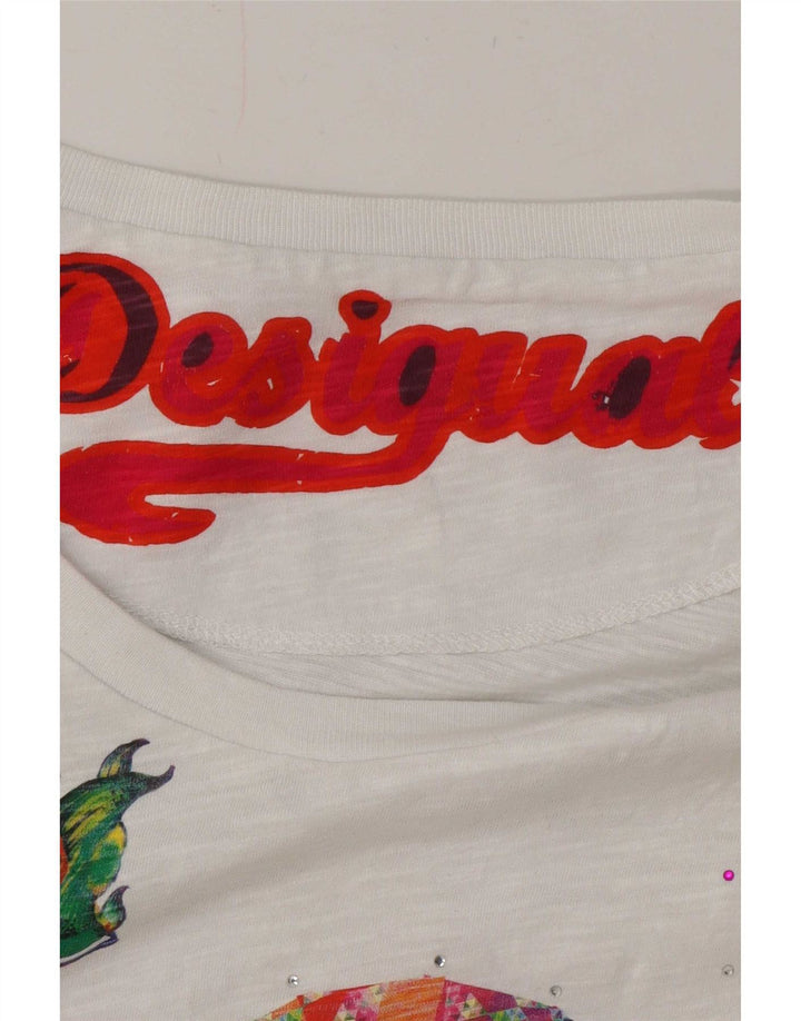 Desigual Damen Graphic Top Langarm UK 16 Large Weiß