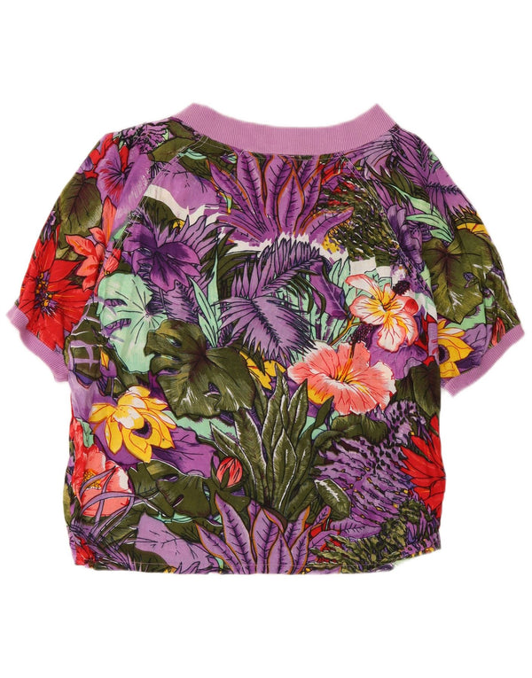 Vintage Damen Kurzarm Bluse Top UK 14 Medium Mehrfarbig Festival