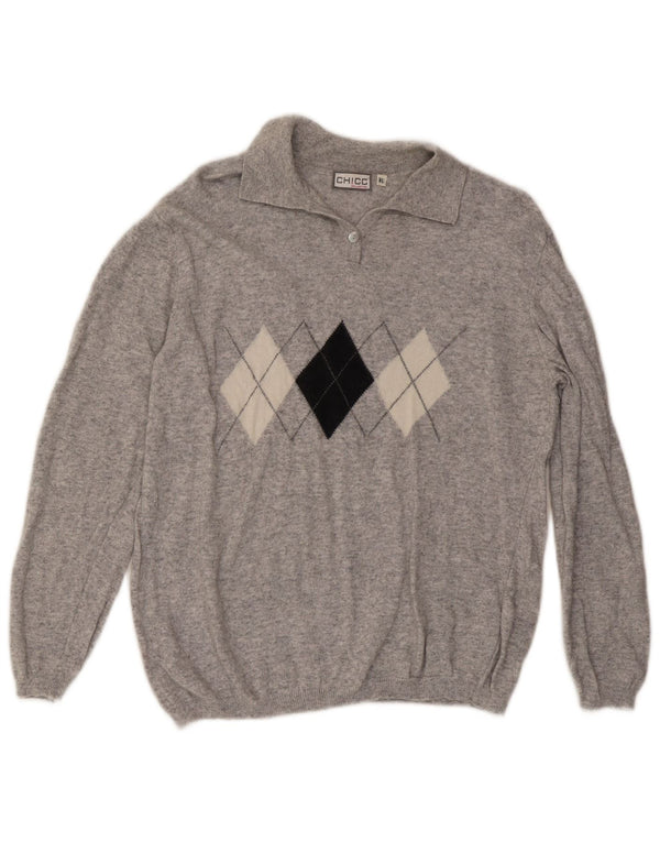 Chicc Damen-Pullover mit Rollkragen, UK 18, XL, Grau, Argyle/Diamond-Wolle