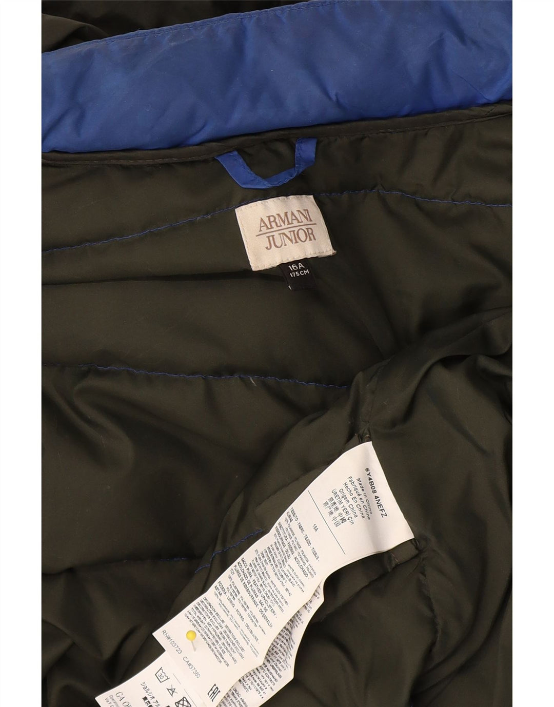 Armani Junior Boys Wattierte Jacke mit Kapuze, 15–16 Jahre, blaues Polyamid