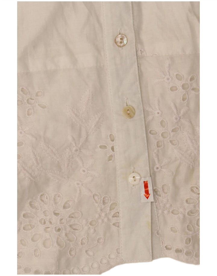 WAREHOUSE Damen Kurzarm-Hemdbluse UK 10 Small Weiß Polyester