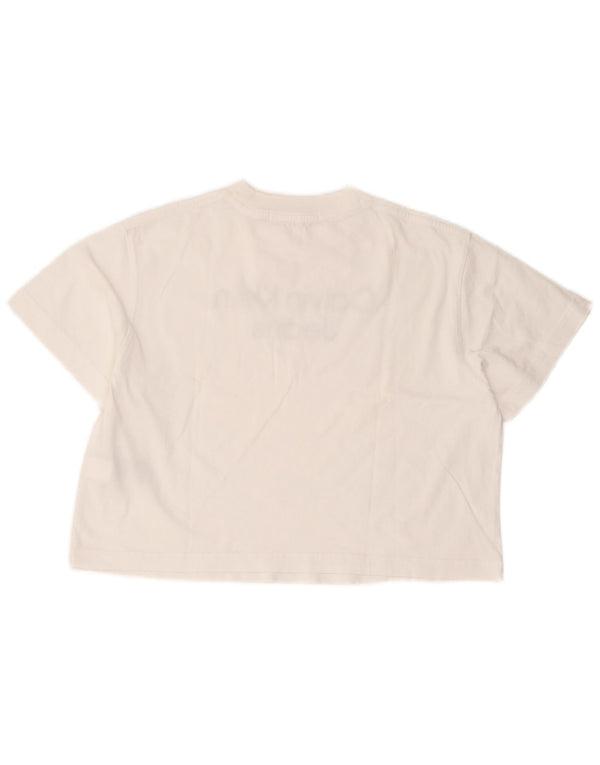 Calvin Klein Jeans Damen Crop Oversize Graphic T-Shirt Top UK 6 XS Weiß