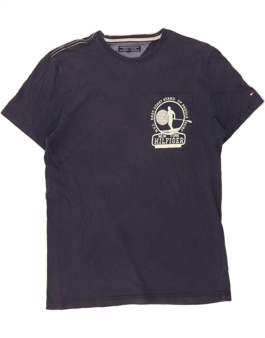TOMMY HILFIGER Mens Graphic T-Shirt Top Medium Navy Blue Cotton Vintage Tommy Hilfiger and Second-Hand Tommy Hilfiger from Messina Hembry 