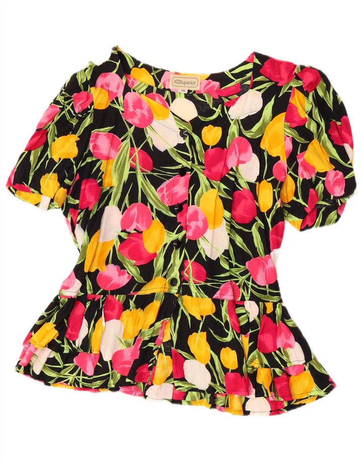 Superior Damen-Blusenoberteil mit kurzen Ärmeln, Größe 46, groß, mehrfarbig, mit Blumenmuster