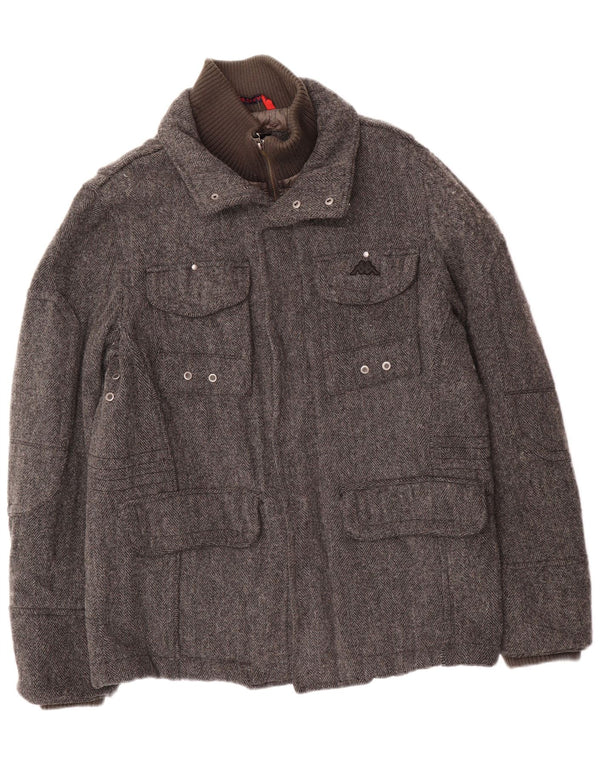 Gepolsterte Herren-Utility-Jacke von Kappa, UK 40, Größe L, grau, Fischgrätenmuster, Wolle, klassisch