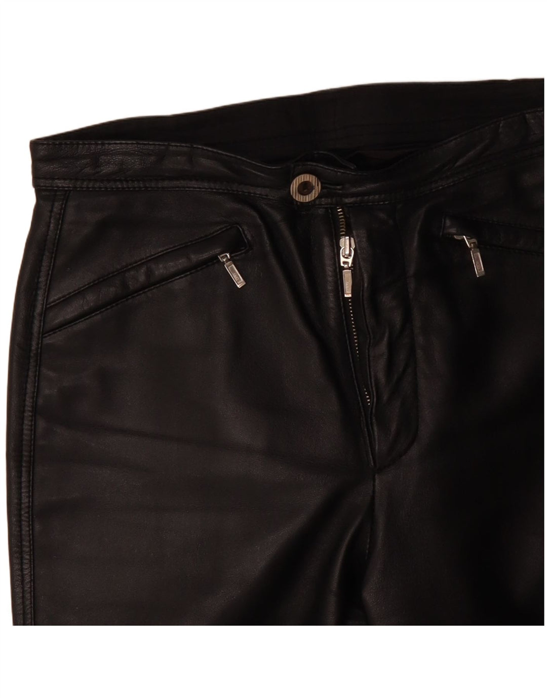 VINTAGE Damen Tapered Lederhose EU 38 Medium W30 L29 Schwarzes Leder