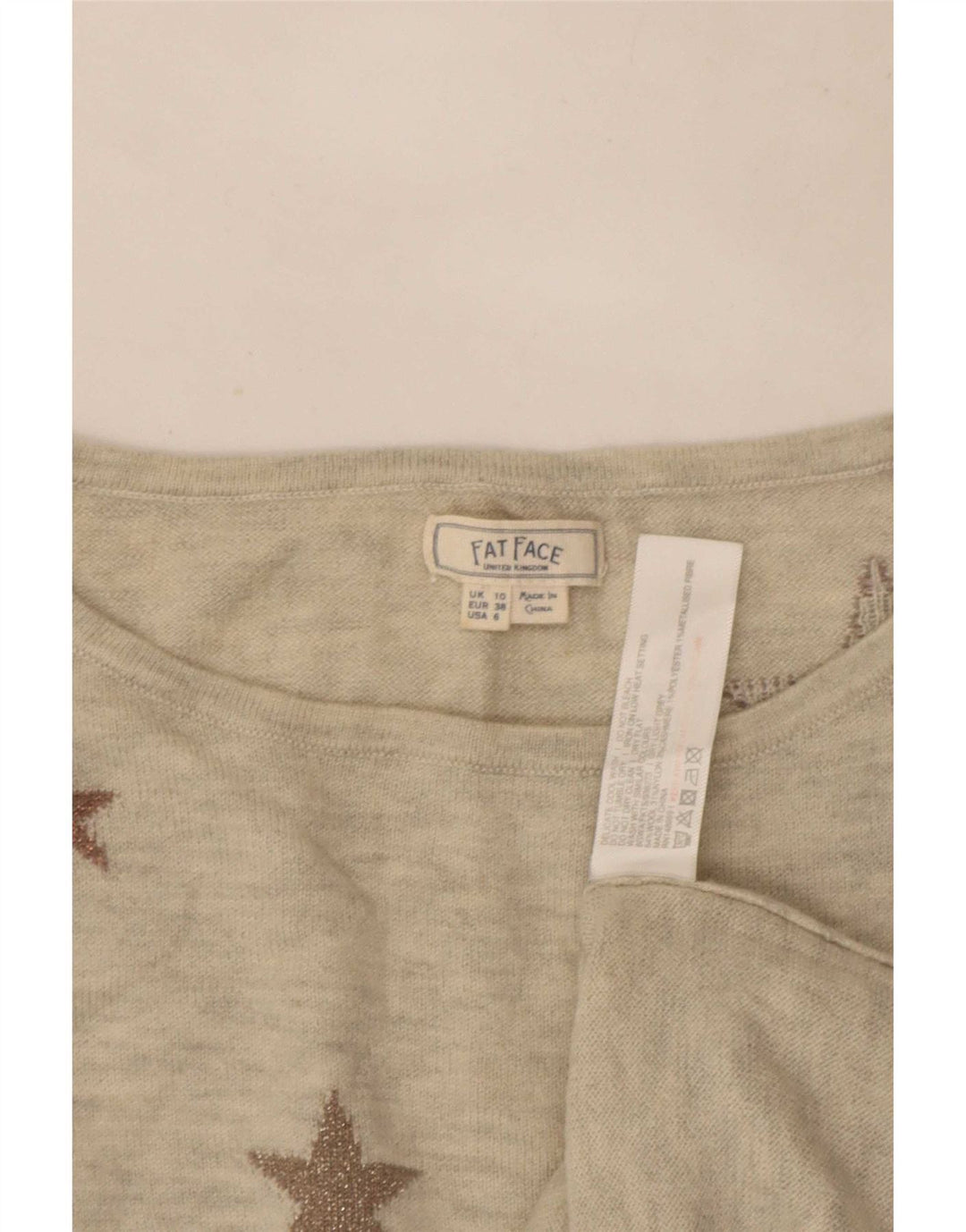 Fat Face Damen-Pullover mit abstraktem Muster und U-Boot-Ausschnitt, Gr. 10, Größe S, Grau